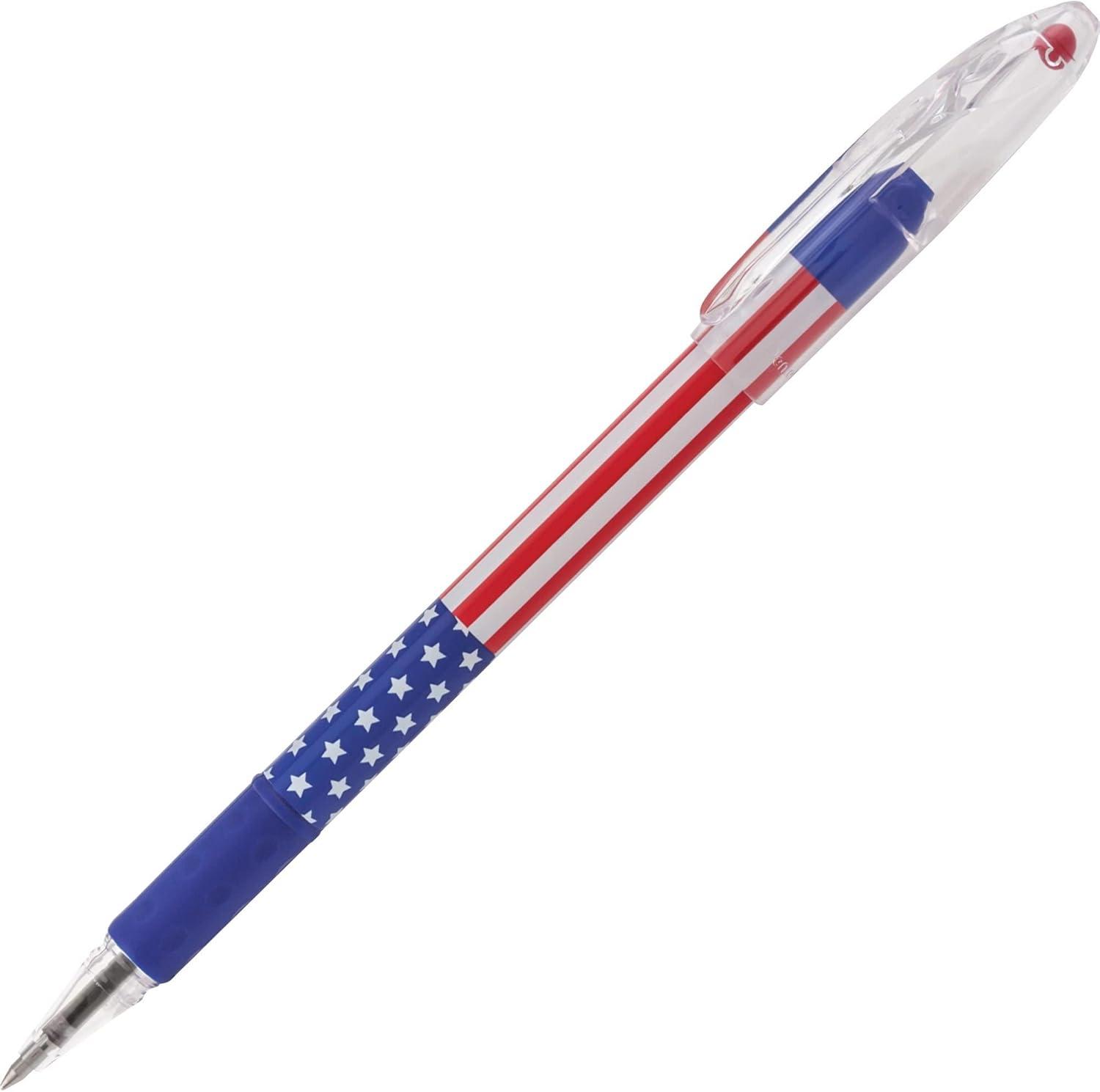 image:imagePentel RSVP StarsStripes Edition Ballpoint Pen 07 mm Pen Point Size Refillable Black 5 Pack
