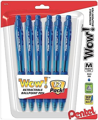 image:imagePentel WOW Retractable Ballpoint Pens Medium Point 10 mm Blue Barrel Blue Ink Pack Of 12