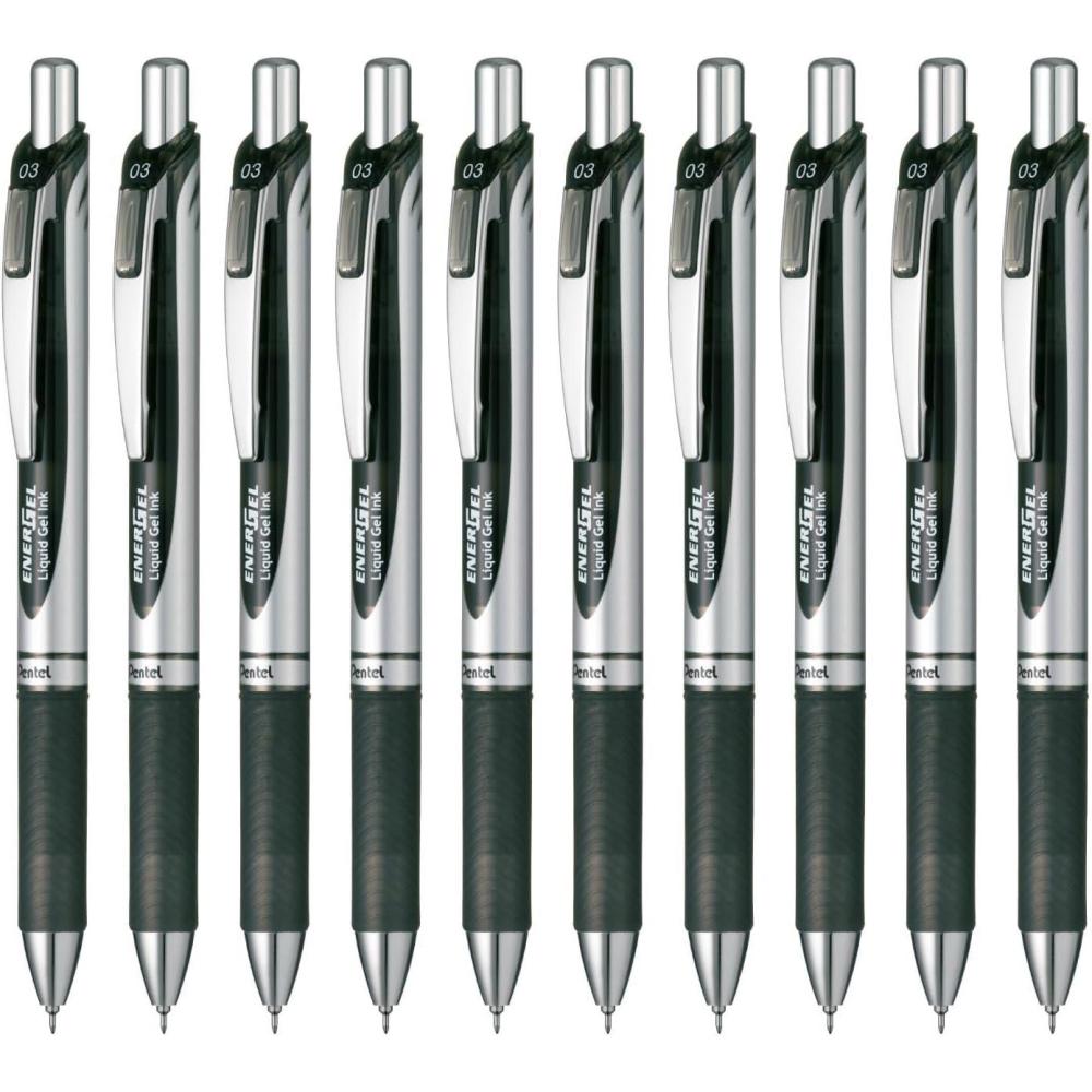 image:imagePentel BLN73A EnerGel Ink Ballpoint Pen 03 Black 10 Pieces001 inch 03 mm Black Silver Shaft