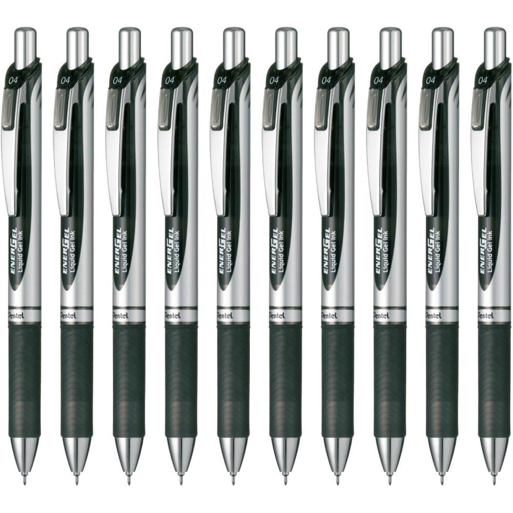 image:imagePentel BLN73A EnerGel Ink Ballpoint Pen 03 Black 10 Pieces002 inch 04 mm Black Silver Shaft
