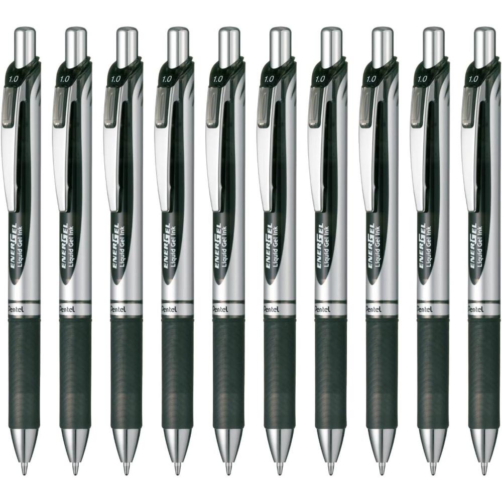 image:imagePentel BLN73A EnerGel Ink Ballpoint Pen 03 Black 10 Pieces10 mm Black Silver Shaft