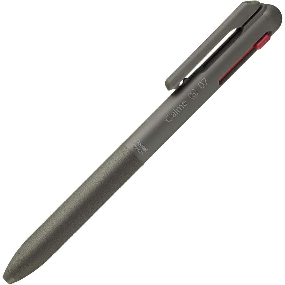 image:imagePentel BXAC37D Calme Ballpoint Pen 3 Colours Clearly Attenuated Click Sound Grip Zone in Imitation Leather Refillable Ball 07 mm Line Thickness 035 mm BlackRedBlue Pack of 1khaki