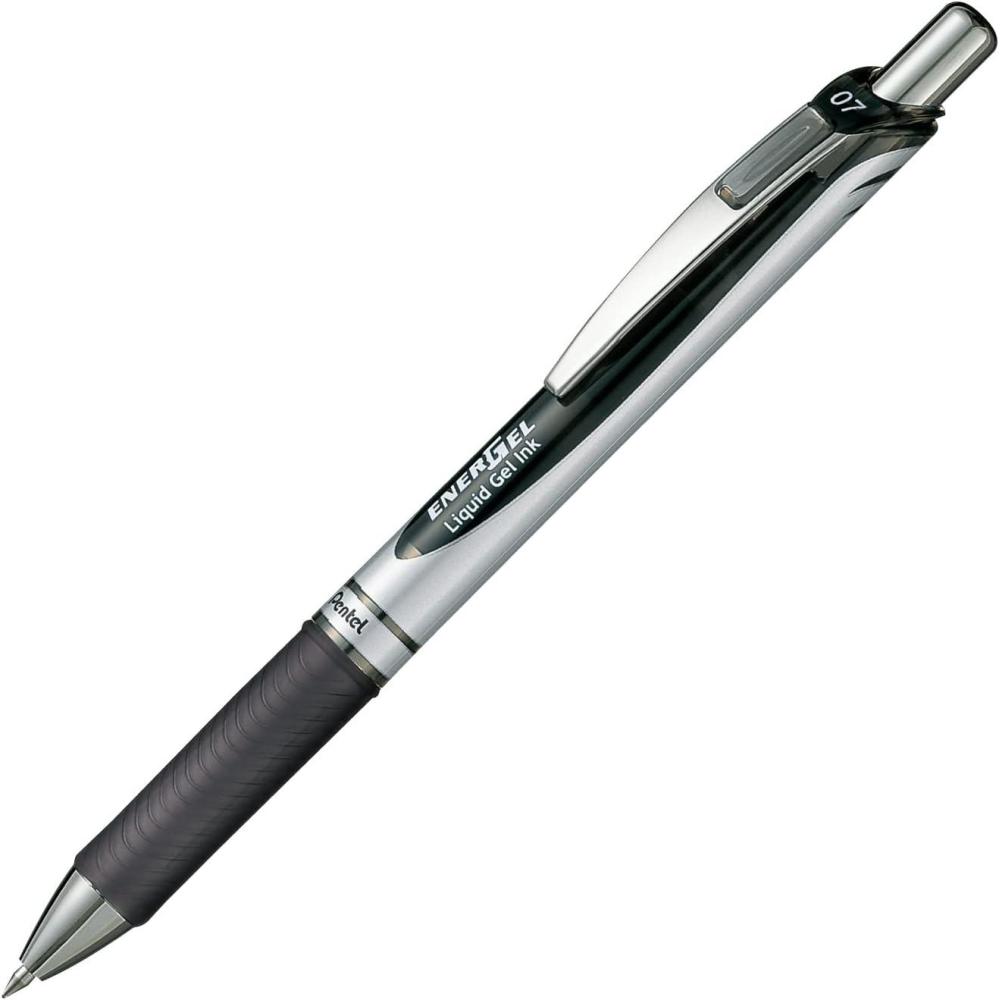 image:imagePentel Energel Knock Ballpoint Pen 07mm Triagle Tip Black Ink Siver Body with Black Accent BL77ASiver Body With Black Accent