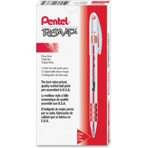 Pentel BK90B R.S.V.P. Stick Ballpoint Pen.7mm, Trans Barrel, Red Ink, Dozen