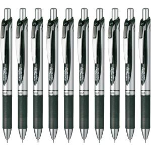 Pentel BLN73-A EnerGel Ink Ballpoint Pen, 0.3, Black, 10 Pieces(0.02 inch (0.4 mm) Black Silver Shaft:)