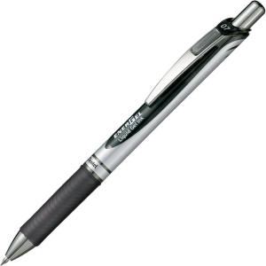 Pentel Energel Knock Ballpoint Pen, 0.7mm Triagle Tip, Black Ink, Siver Body with Black Accent (BL77-A)(Siver Body With Black Accent)