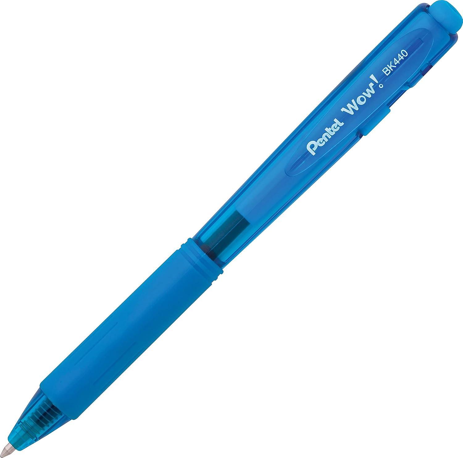image:imagePentel Products Pentel WOW Ballpoint Retractable Pen Assorted Ink Medium 8 per Pack Sold As 1 Pack Triangular barrel Latexfree comfort grip Tip advances from back and retracts from side Metal tip increases durability