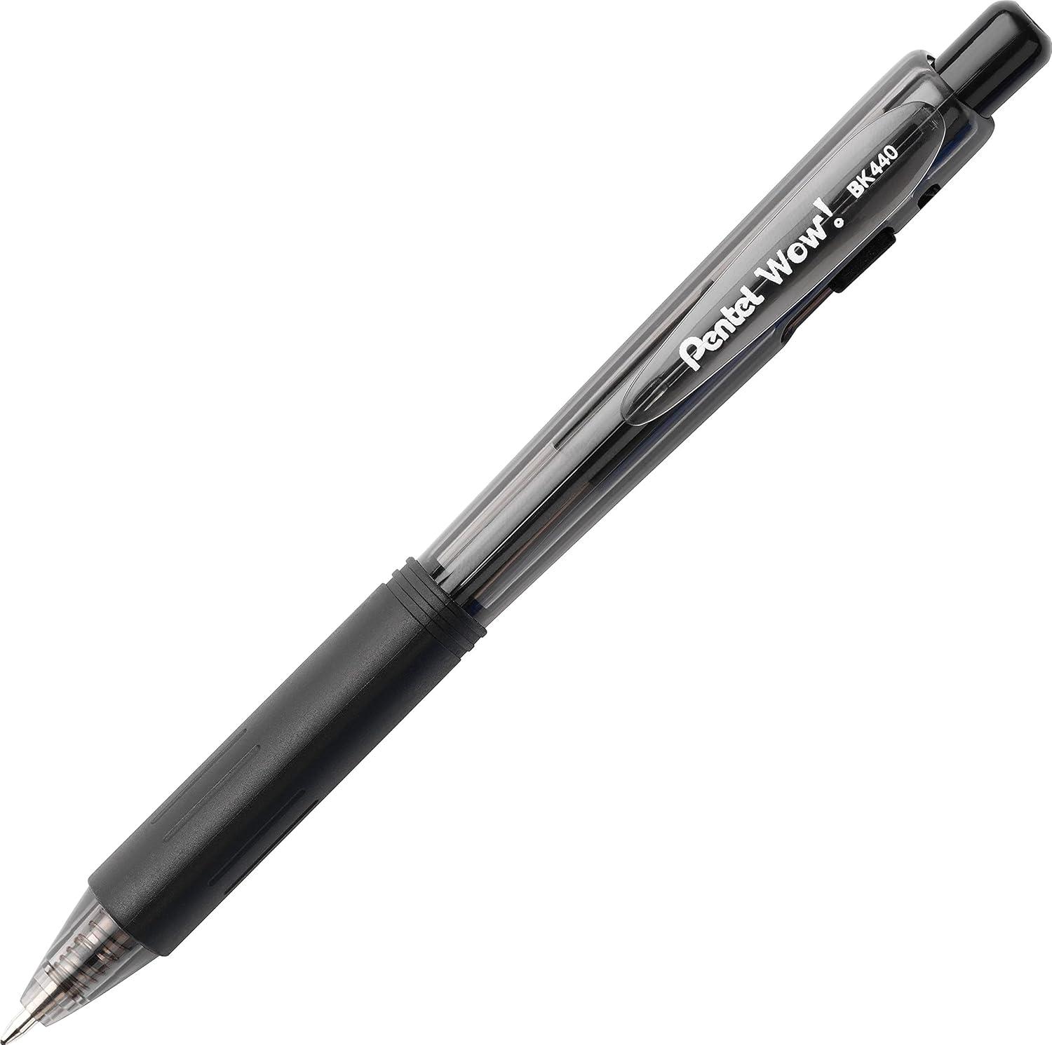 image:imagePentel Products Pentel WOW Ballpoint Retractable Pen Assorted Ink Medium 8 per Pack Sold As 1 Pack Triangular barrel Latexfree comfort grip Tip advances from back and retracts from side Metal tip increases durability