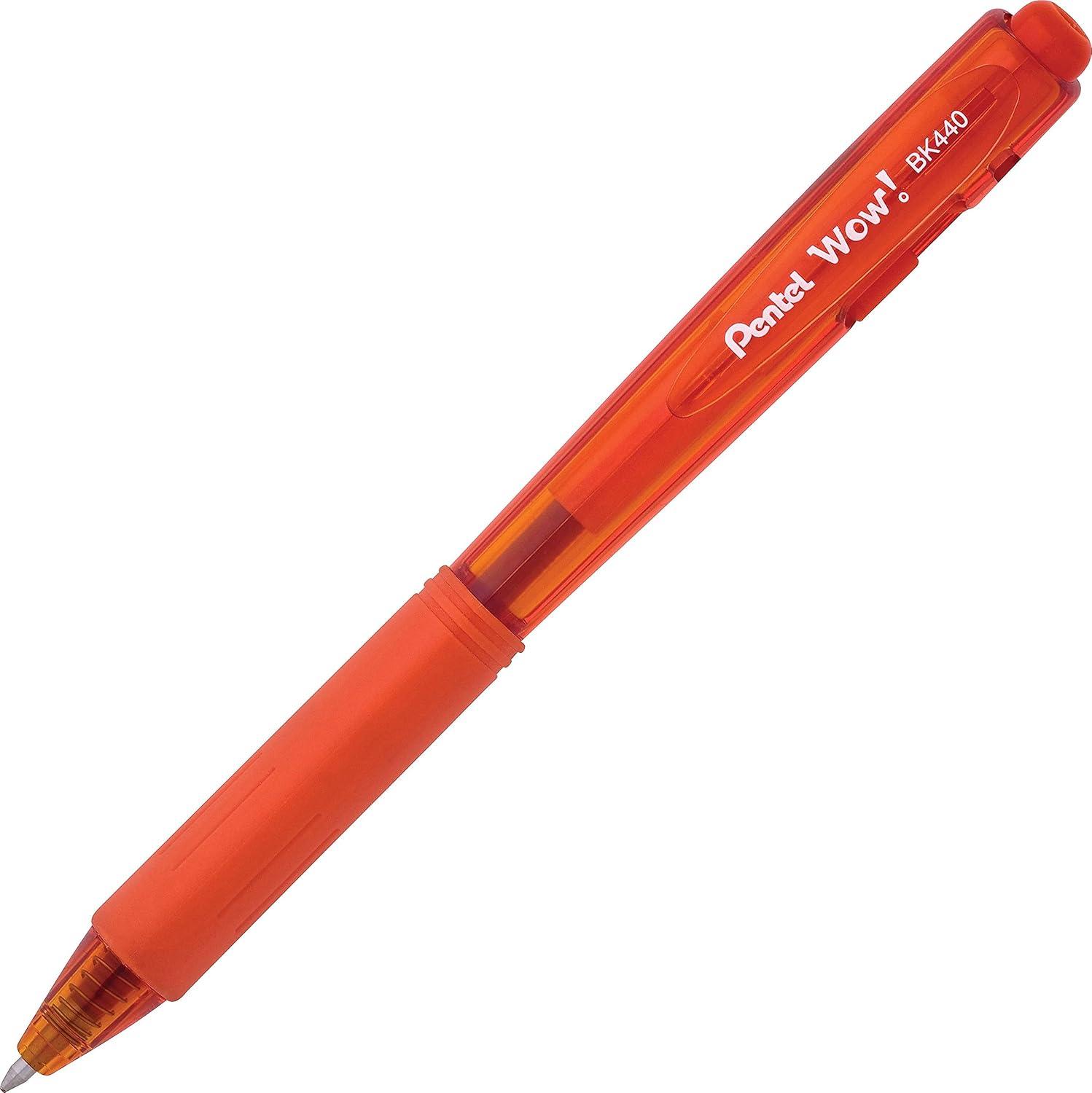 image:imagePentel Products Pentel WOW Ballpoint Retractable Pen Assorted Ink Medium 8 per Pack Sold As 1 Pack Triangular barrel Latexfree comfort grip Tip advances from back and retracts from side Metal tip increases durability