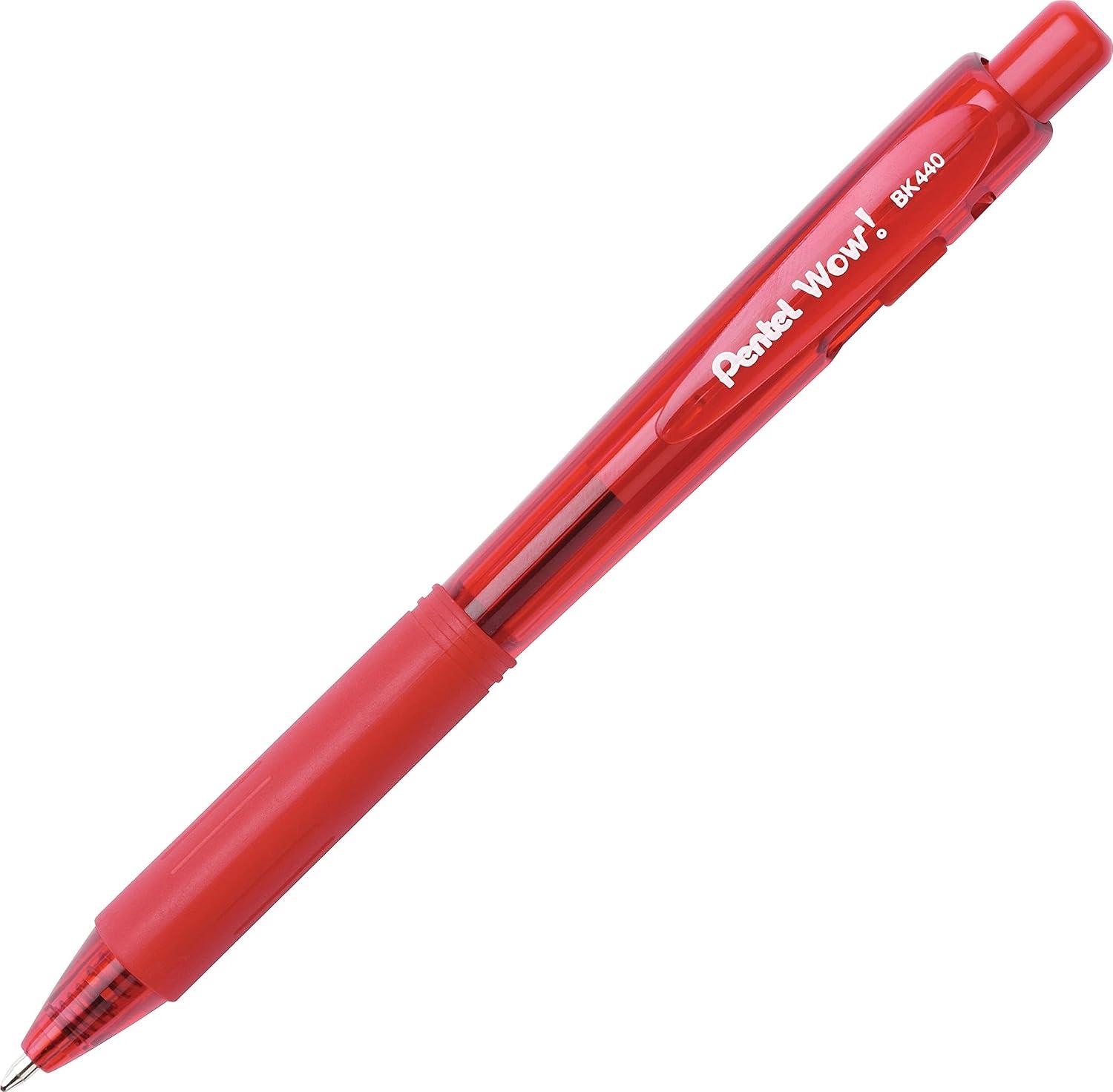 image:imagePentel Products Pentel WOW Ballpoint Retractable Pen Assorted Ink Medium 8 per Pack Sold As 1 Pack Triangular barrel Latexfree comfort grip Tip advances from back and retracts from side Metal tip increases durability