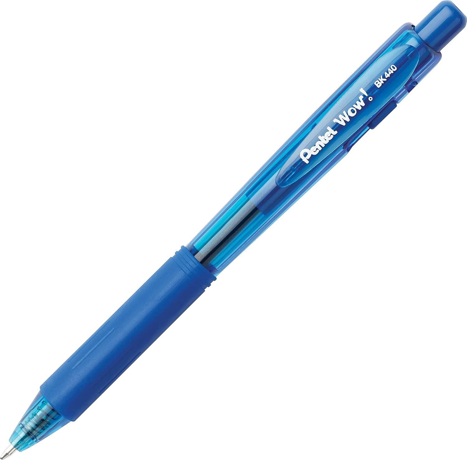 image:imagePentel Products Pentel WOW Ballpoint Retractable Pen Assorted Ink Medium 8 per Pack Sold As 1 Pack Triangular barrel Latexfree comfort grip Tip advances from back and retracts from side Metal tip increases durability