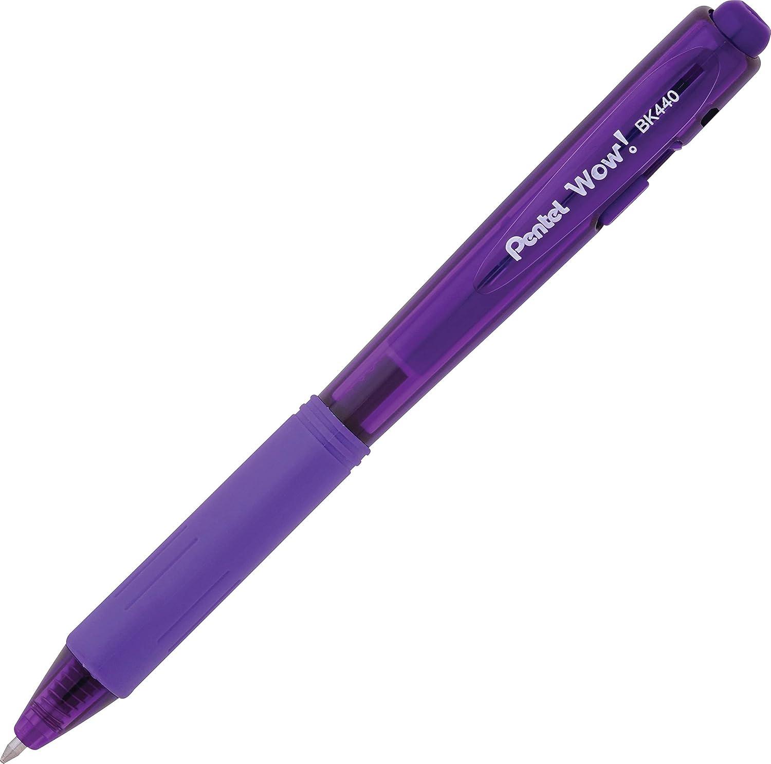 image:imagePentel Products Pentel WOW Ballpoint Retractable Pen Assorted Ink Medium 8 per Pack Sold As 1 Pack Triangular barrel Latexfree comfort grip Tip advances from back and retracts from side Metal tip increases durability