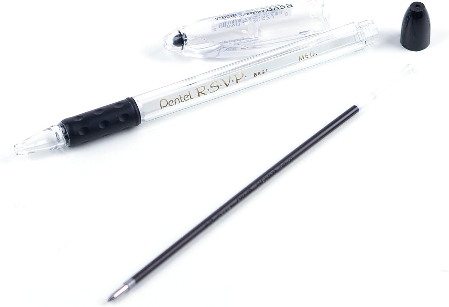 image:imagePentel Refill Ink For BK91 RSVP Ballpoint Pen Medium Line Black Ink 12 Pack BKL10A