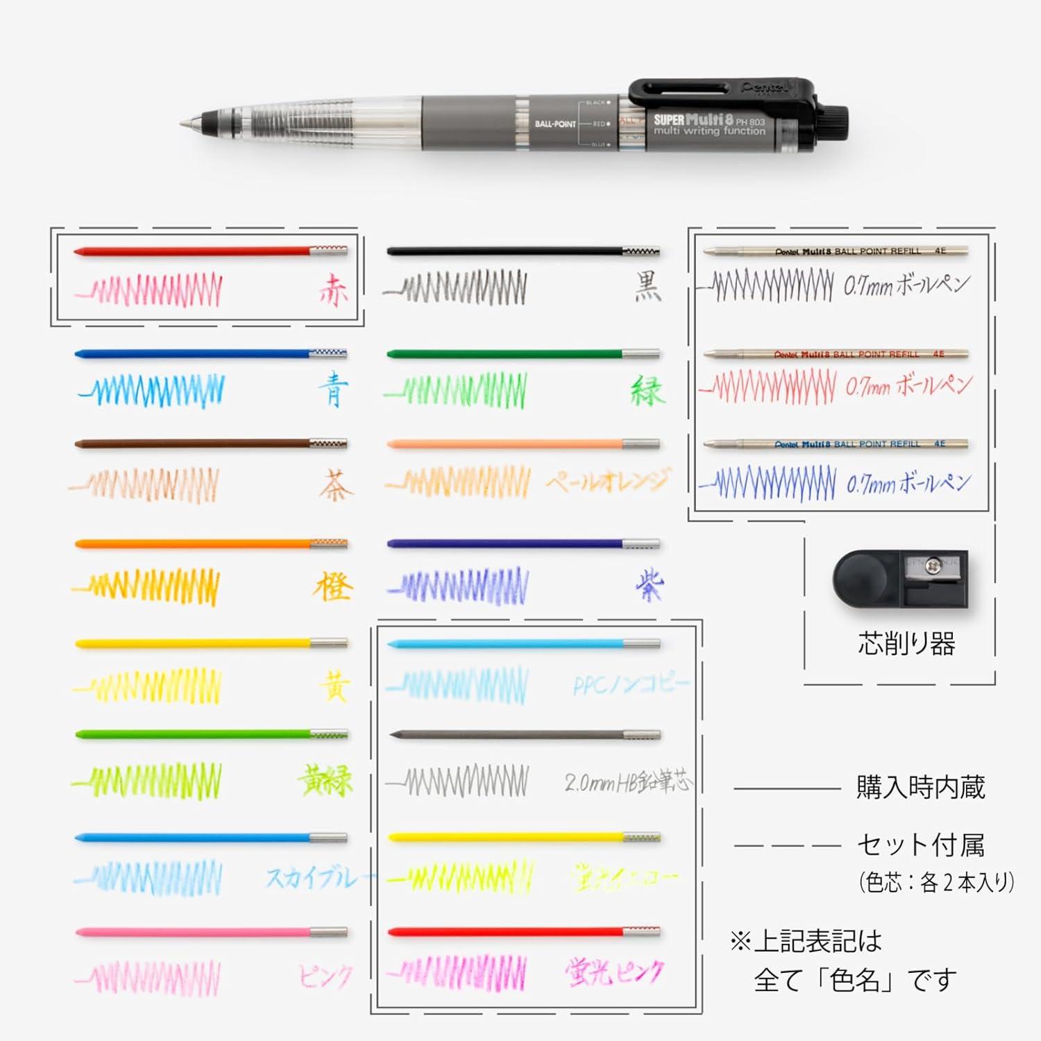 image:imagePentel Super Multi 8 Automatic Mechanical Pencil Set PH803STSuper Multi 8 ballpoint pen color core