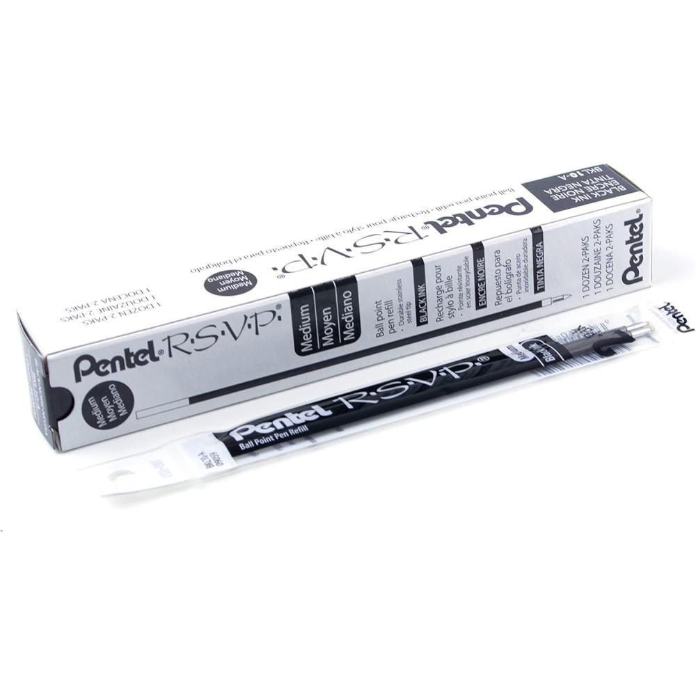 image:imagePentel Refill Ink For BK91 RSVP Ballpoint Pen Medium Line Black Ink 12 Pack BKL10A