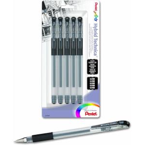 Pentel Arts Hybrid Technica 0.3 mm Pen, Ultra Fine Point, Black Ink, 1 Pack (KN103BPA)(5 Count (Pack of 1))