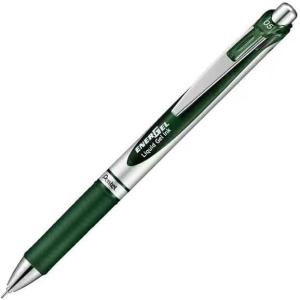 Pentel EnerGel Ballpoint Pen, 0.5mm, Silver Axis, Forest Green, BLN75Z-D3