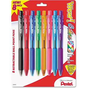 Pentel Products – Pentel – WOW! Ballpoint Retractable Pen, Assorted Ink, Medium, 8 per Pack – Sold As 1 Pack – Triangular barrel. – Latex-free comfort grip. – Tip advances from back and retracts from side. – Metal tip increases durability. –