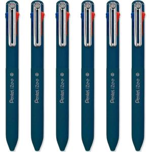 Pentel iZee 4 Colour Ballpoint Pen, Work Pens, Deep Blue Barrel, Multi Ink – Black, Blue, Red & Green Ink, Pack of 6