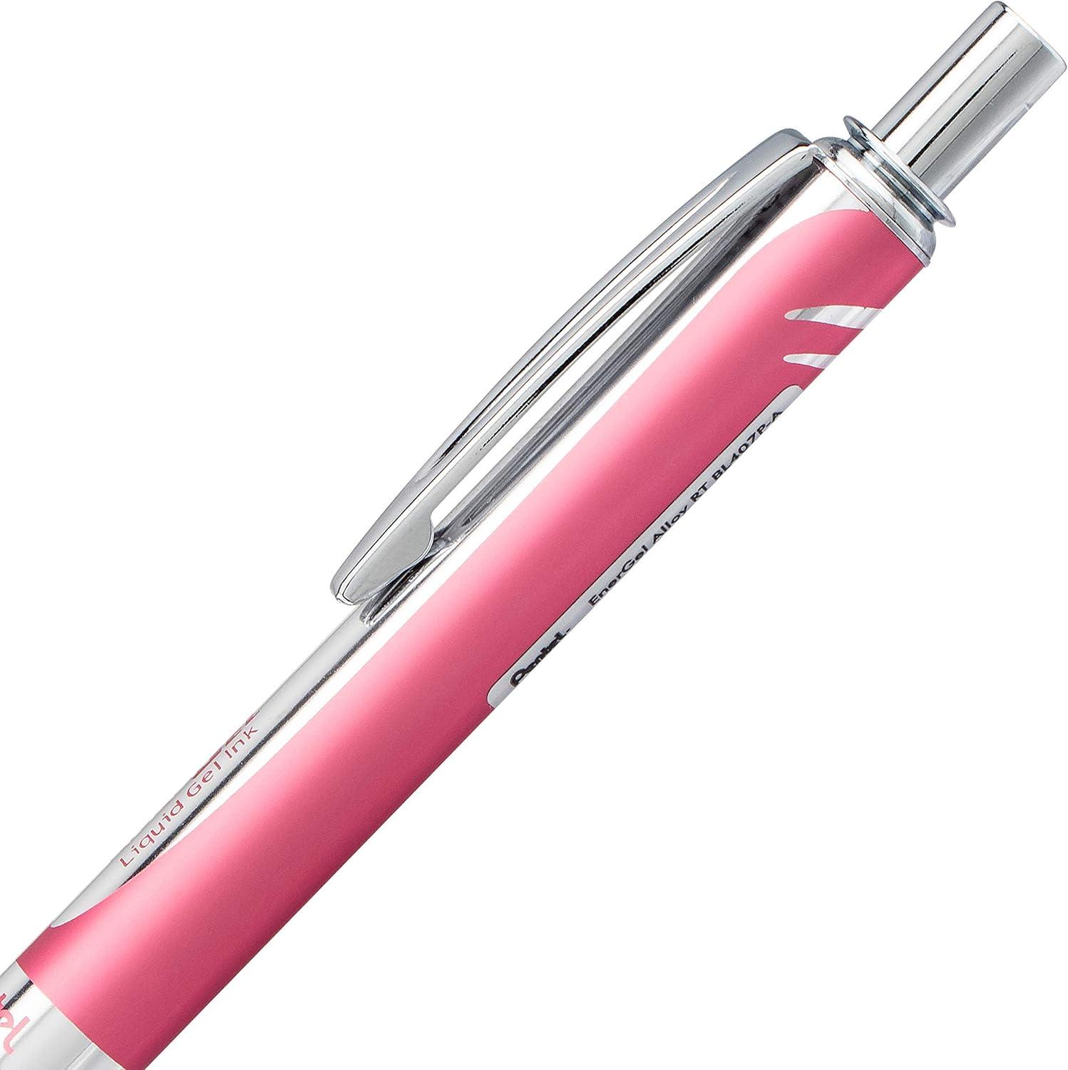 image:imagePentel EnerGel Alloy RT Premium Liquid Gel Pen 07mm Medium Line Pink Barrel Black Ink BL407PA