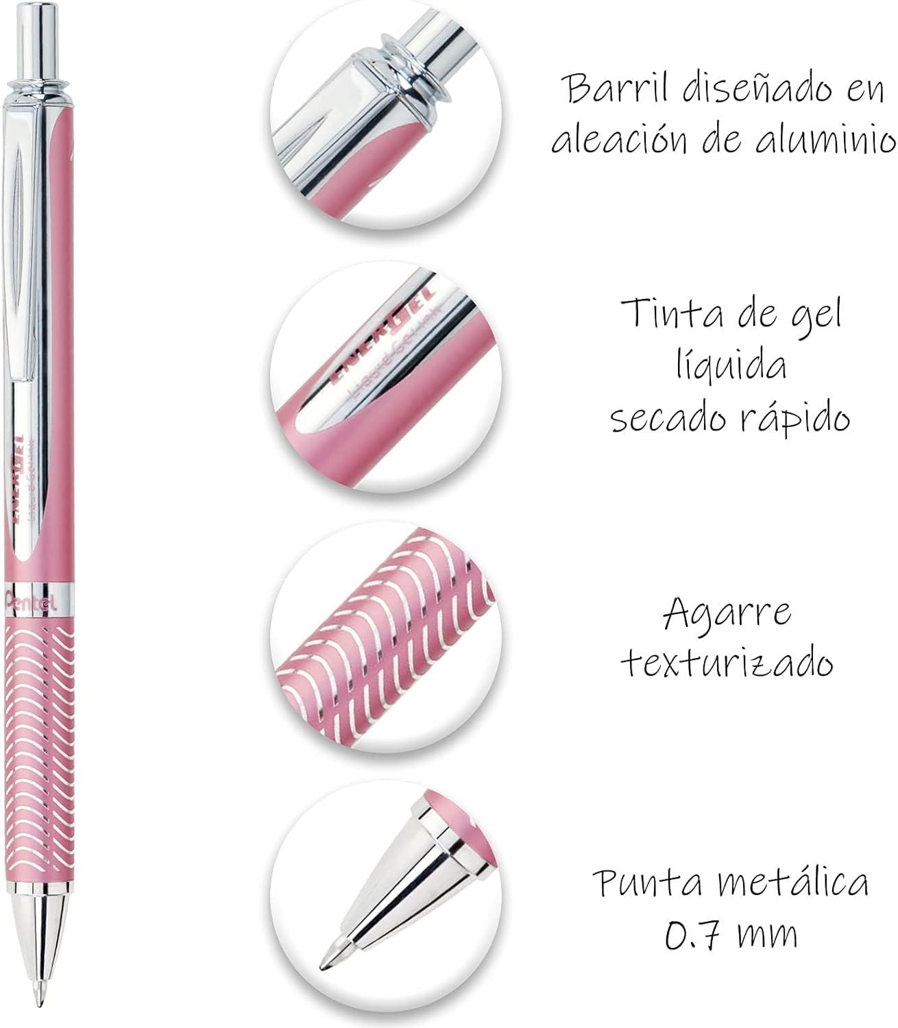 image:imagePentel EnerGel Alloy RT Premium Liquid Gel Pen 07mm Medium Line Pink Barrel Black Ink BL407PA