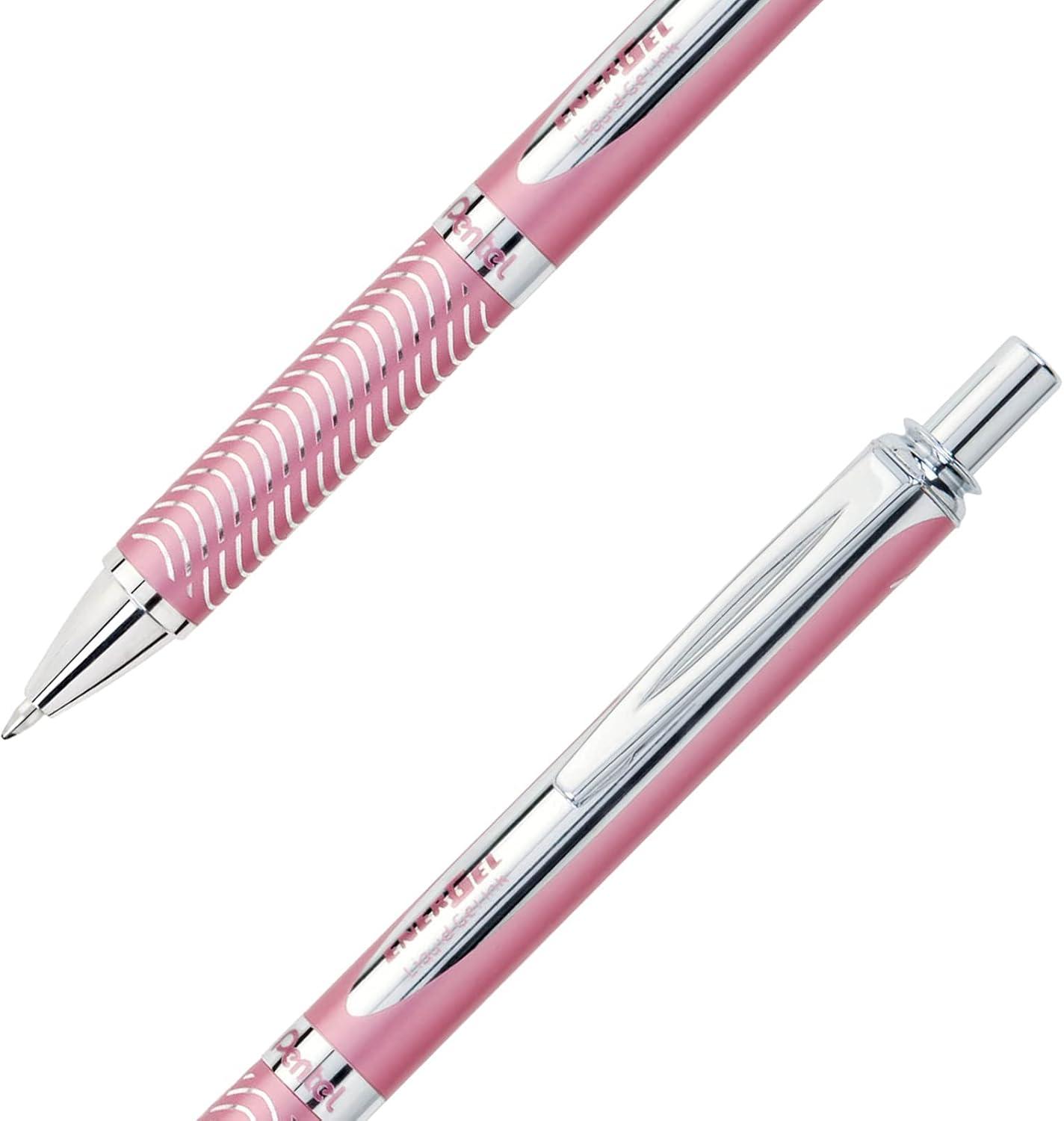 image:imagePentel EnerGel Alloy RT Premium Liquid Gel Pen 07mm Medium Line Pink Barrel Black Ink BL407PA