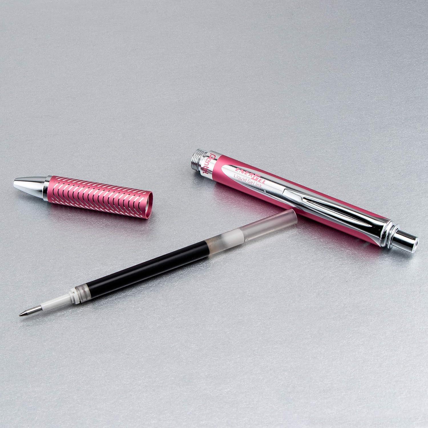 image:imagePentel EnerGel Alloy RT Premium Liquid Gel Pen 07mm Medium Line Pink Barrel Black Ink BL407PA