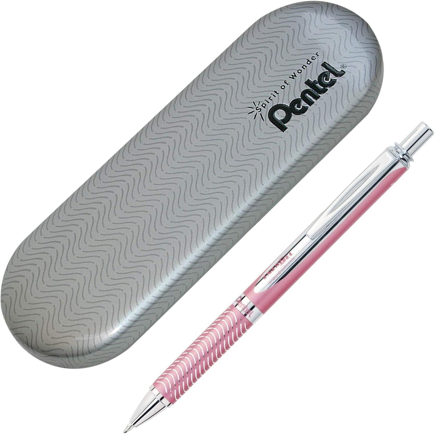 image:imagePentel EnerGel Alloy RT Premium Liquid Gel Pen 07mm Medium Line Pink Barrel Black Ink BL407PA