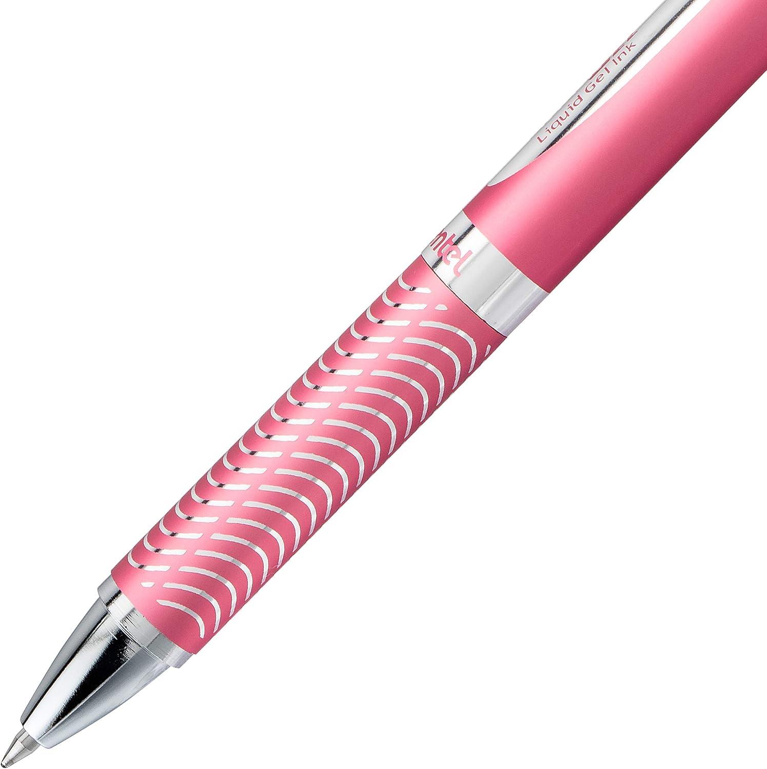 image:imagePentel EnerGel Alloy RT Premium Liquid Gel Pen 07mm Medium Line Pink Barrel Black Ink BL407PA
