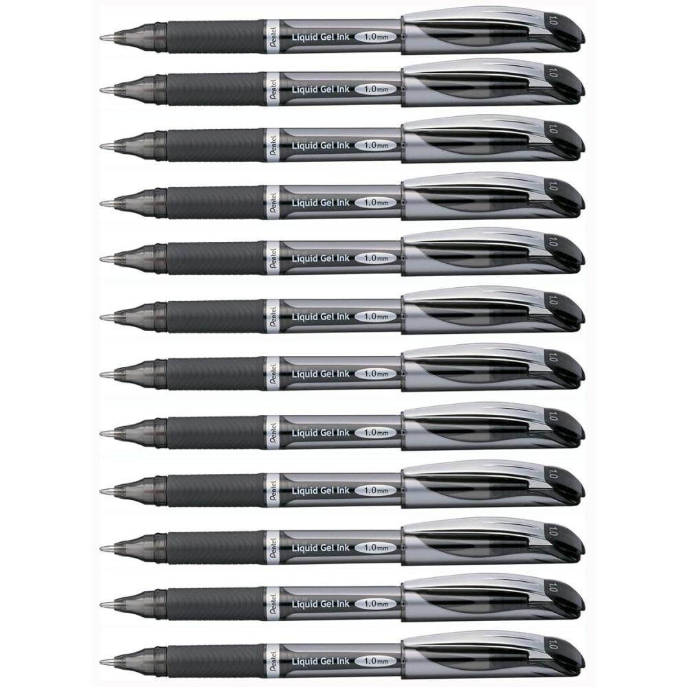 image:imagePentel ENERGEL Deluxe Liquid Gel Pen Bold Line Metal Tip Black Ink Box of 12 BL60ABlack