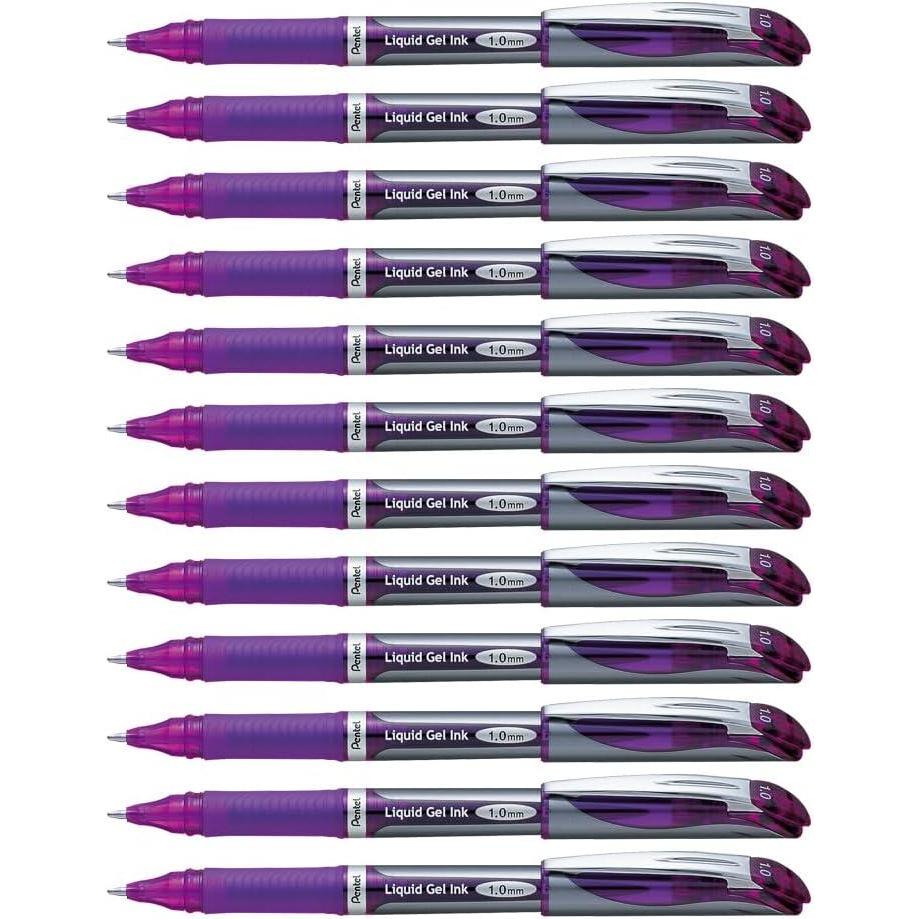 image:imagePentel ENERGEL Deluxe Liquid Gel Pen Bold Line Metal Tip Black Ink Box of 12 BL60AViolet