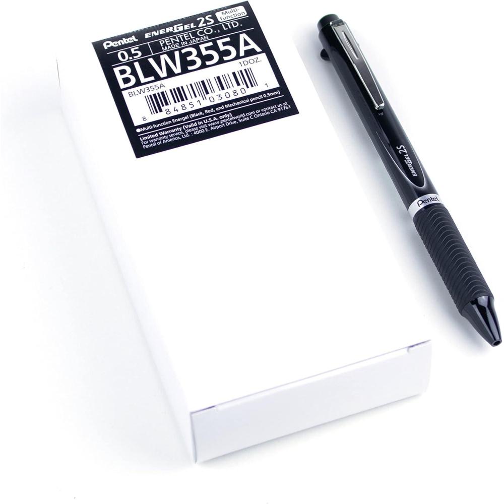 image:imagePentel EnerGel 2S MultiFunction 2Ink Pencil 05mm Fine Line BlackRed Ink05mm Pencil White Barrel BLW355WBlack