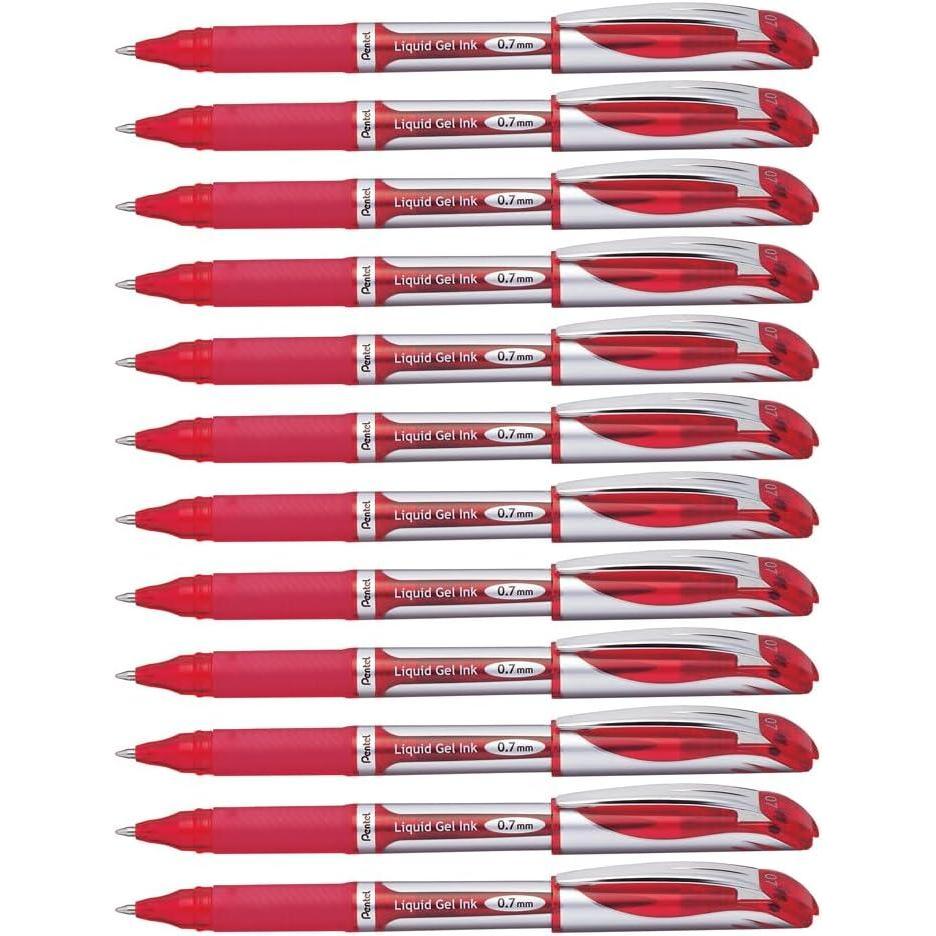 image:imagePentel EnerGel Deluxe Liquid Gel Pen Medium Line Metal Tip Black Ink Box of 12 BL57ARed