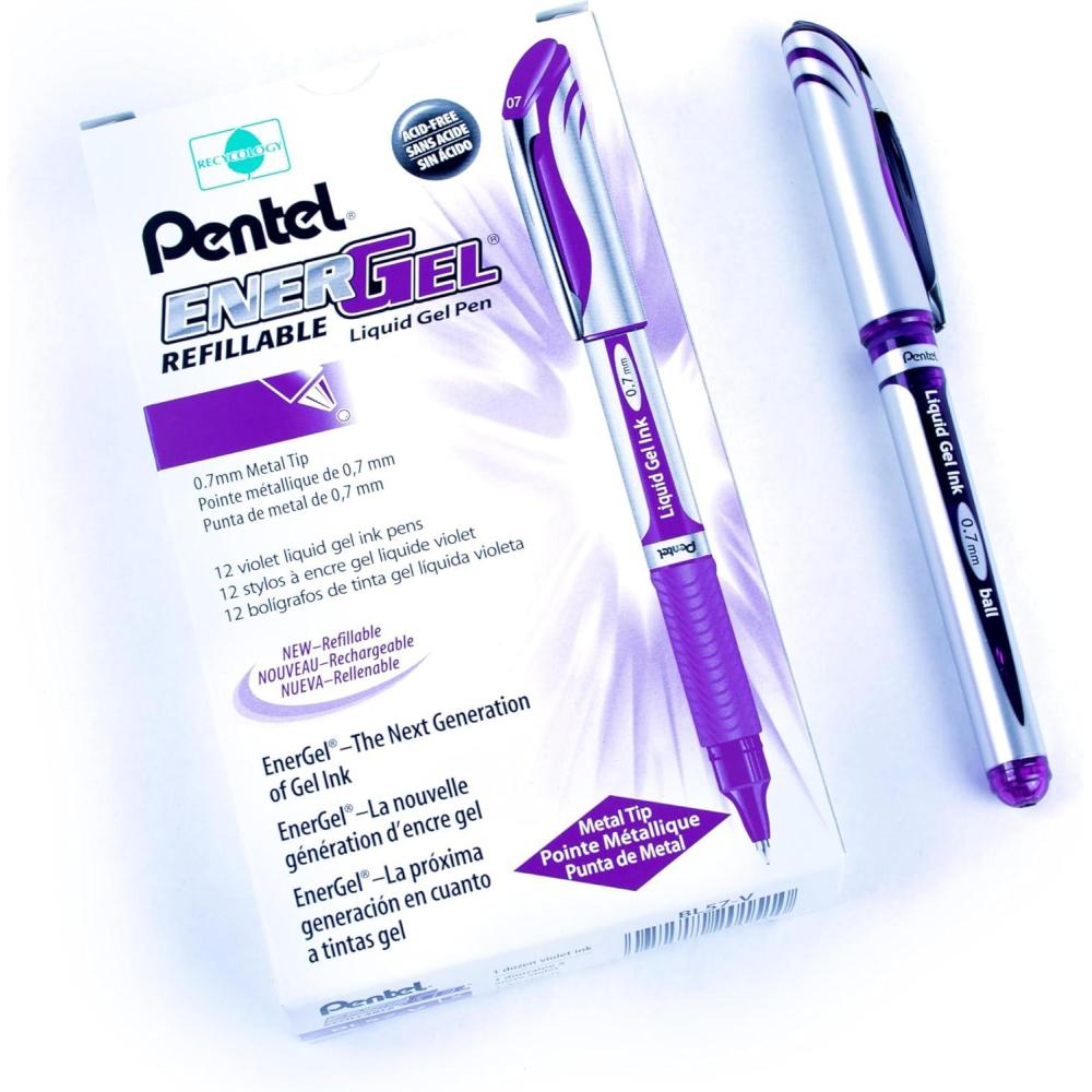 image:imagePentel EnerGel Deluxe Liquid Gel Pen Medium Line Metal Tip Black Ink Box of 12 BL57AViolet