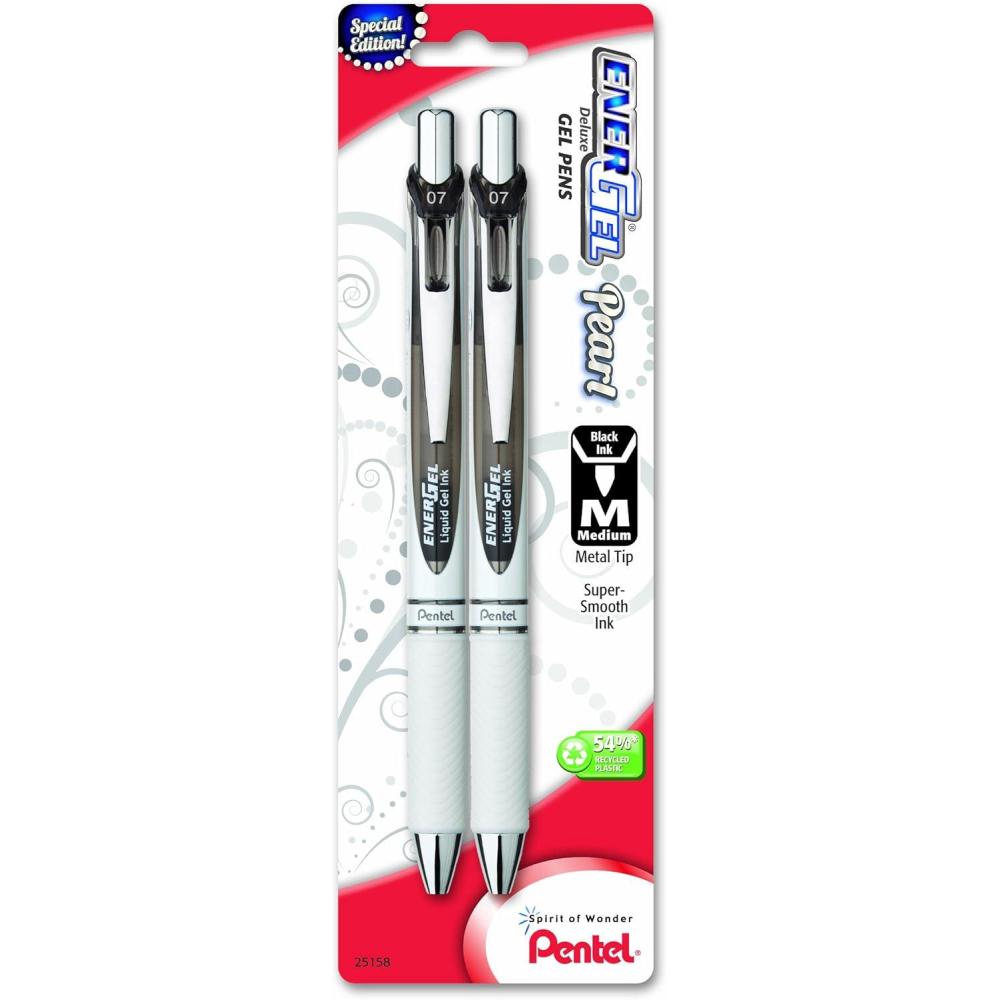 image:imagePentel EnerGel Pearl Deluxe RTX Retractable Liquid Gel Pen 07mm Accent Blue Ink 2 Pack BL77WBP2CBlack