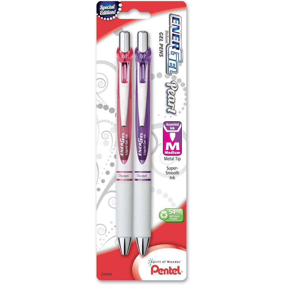 image:imagePentel EnerGel Pearl Deluxe RTX Retractable Liquid Gel Pen 07mm Accent Blue Ink 2 Pack BL77WBP2CPinkViolet