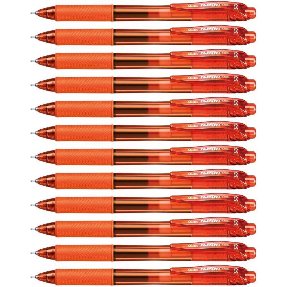 image:imagePentel EnerGelX Retractable Liquid Gel Pen 05mm Needle Tip Fine Line Orange Ink Box of 12 BLN105F