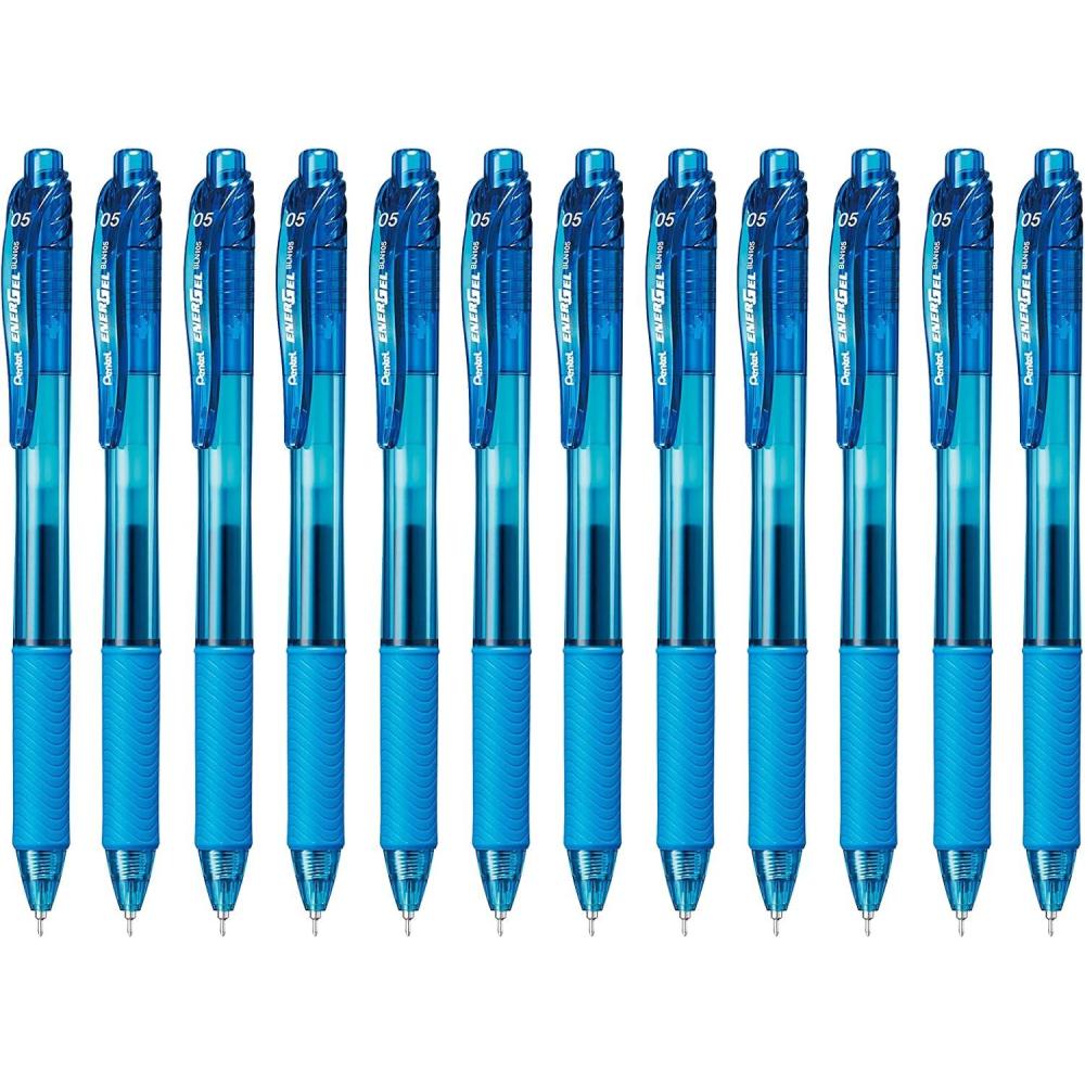 image:imagePentel EnerGelX Retractable Liquid Gel Pen 05mm Needle Tip Fine Line Sky Blue Ink Box of 12 BLN105S