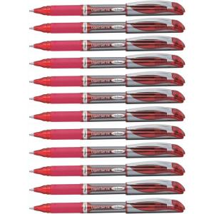 Pentel ENER-GEL Deluxe Liquid Gel Pen, Bold Line, Metal Tip, Black Ink, Box of 12 (BL60-A)(Red)