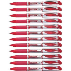 Pentel EnerGel Deluxe Liquid Gel Pen, Medium Line, Metal Tip, Black Ink, Box of 12 (BL57-A)(Red)