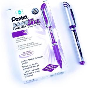 Pentel EnerGel Deluxe Liquid Gel Pen, Medium Line, Metal Tip, Black Ink, Box of 12 (BL57-A)(Violet)