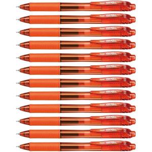 Pentel EnerGel-X Retractable Liquid Gel Pen (0.5mm) Needle Tip, Fine Line, Orange Ink, Box of 12 (BLN105-F)