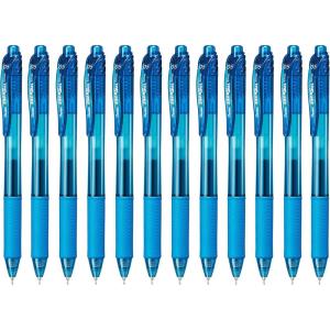 Pentel EnerGel-X Retractable Liquid Gel Pen (0.5mm) Needle Tip, Fine Line, Sky Blue Ink, Box of 12 (BLN105-S)