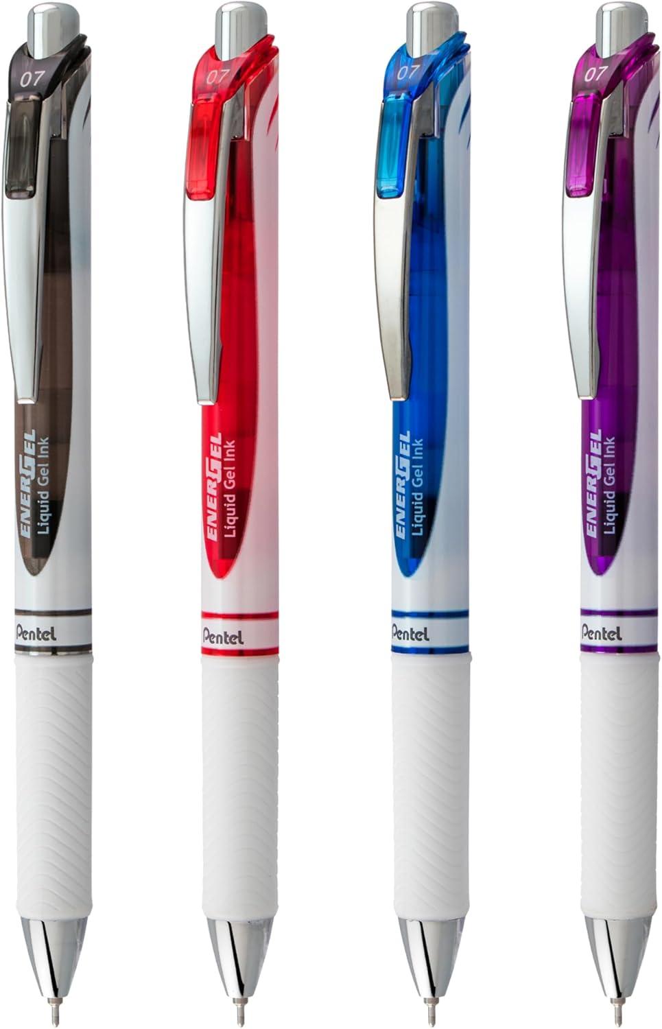 image:imagePentel EnerGel Pearl Retractable Liquid Gel Pen Needle Tip 07mm Medium Line Assorted Ink 8Pk BLN77WBP8M