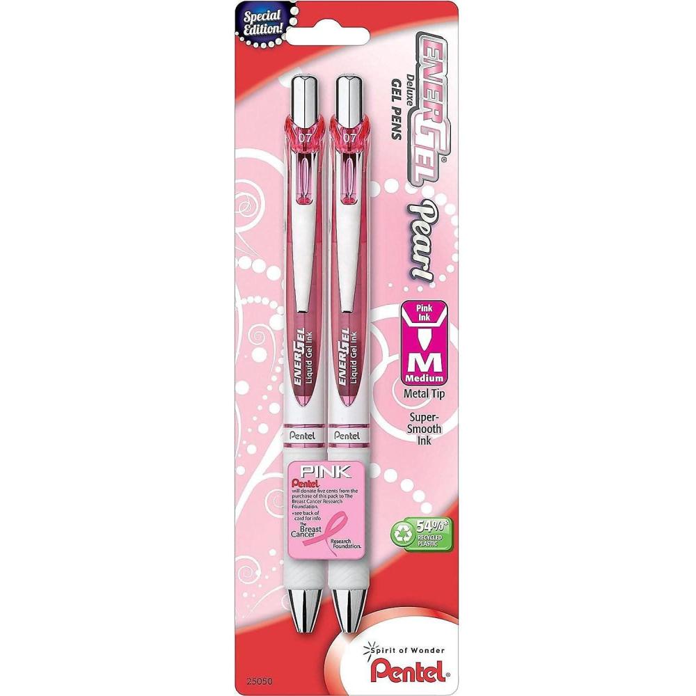 image:imagePentel Pink BCA EnerGel Pearl Deluxe RTX Liquid Gel Pen 05mm Fine Line Needle Tip BLN75WBP2PA07mm