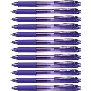 Pentel 0.5mm EnerGel-X Retractable Liquid Gel Pen with Needle Tip and Violet Ink, Box of 12 (BLN105-V)