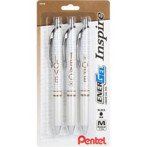 Pentel EnerGel Inspire Love/Teach/Hope, (0.7mm) Medium Line, Black Ink, Pack of 3 (BL77INSPBP3M1)