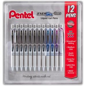 Pentel EnerGel RTX Retractable Metal Tip Pen, 0.7mm, 9 Black Ink, 3 Blue Ink with 2 Refills (BL77O14C)(Black/Blue/Violet)