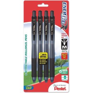 Pentel EnerGel-X Retractable Liquid Gel Pen, 0.7mm, Medium Line, Metal Tip, Black, 4 Pack (BL107BP4A)