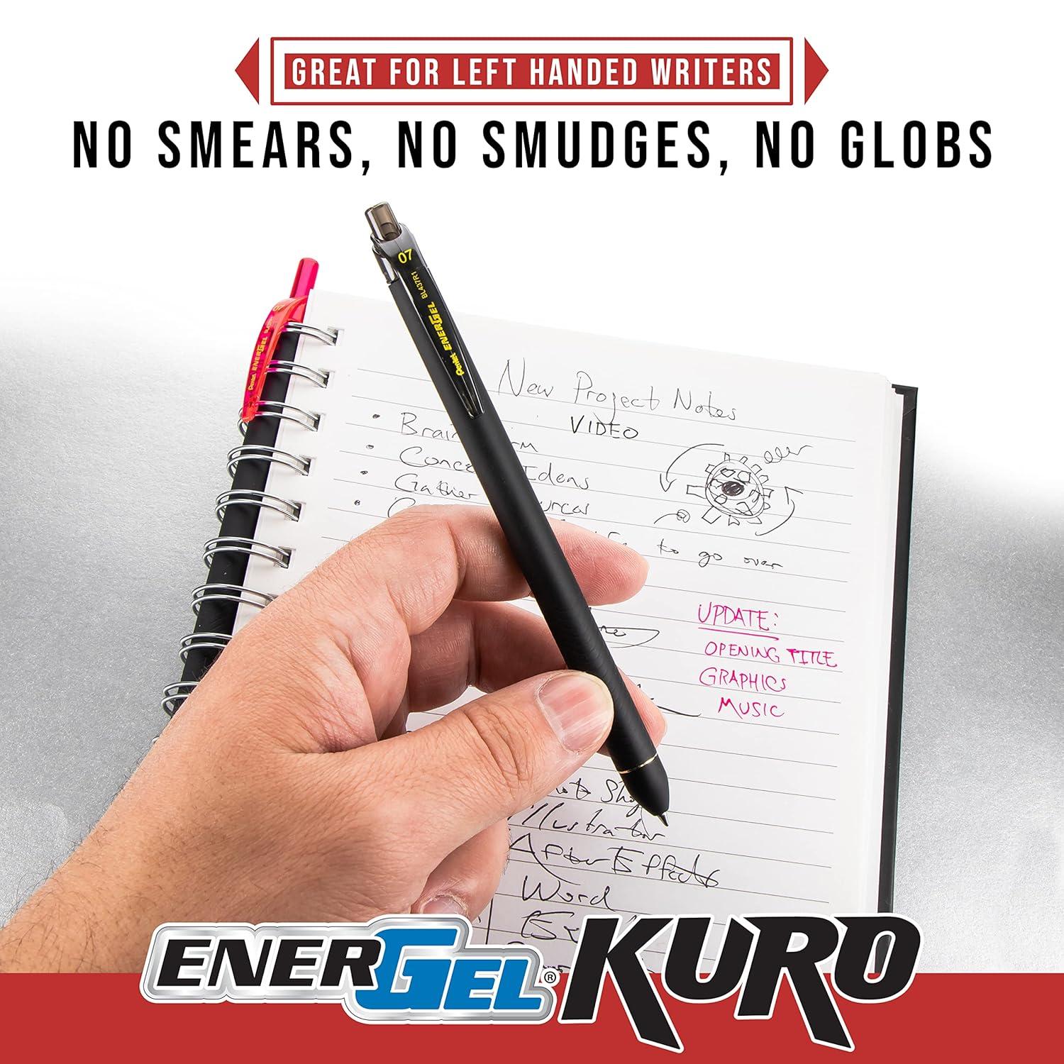image:imagePentel EnerGel Kuro Liquid Gel Pen 07mm Medium line Assorted Ink 12Pk BL437R1BP12M1